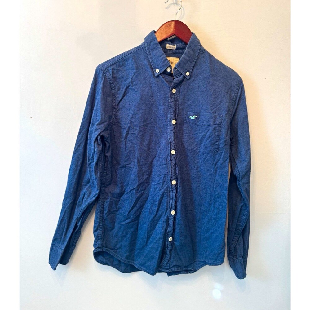 Hollister Epic Flex Stretch Men’s S Blue Long Sleeve Solid Button-Down Shirt